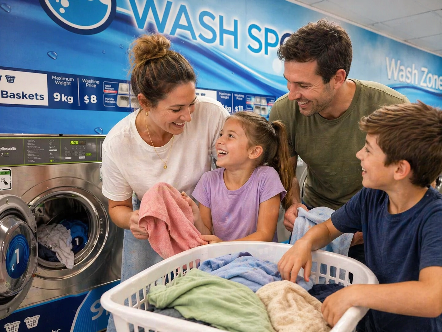 Family doing laundry at WashSpot
