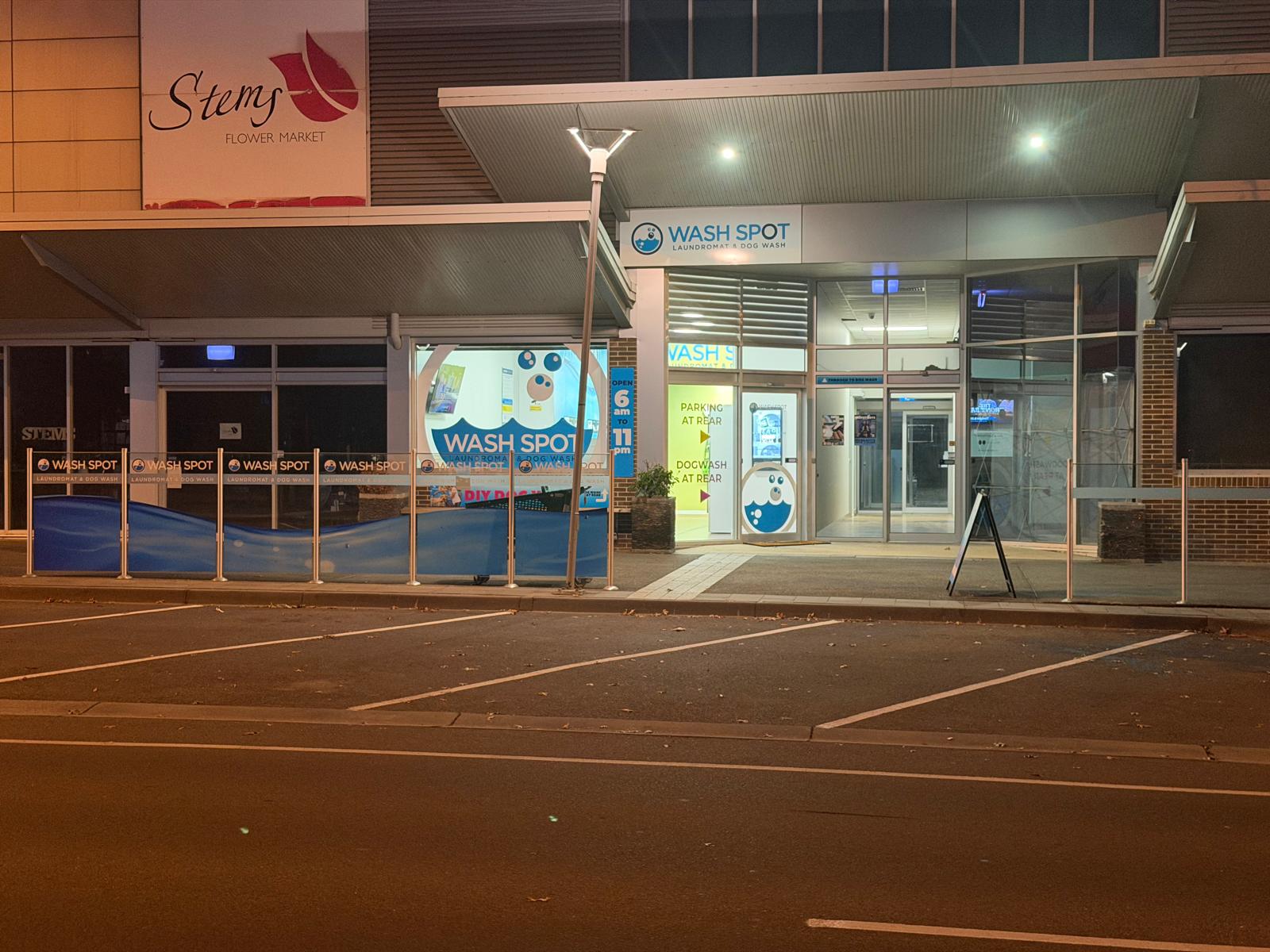 Lucas storefront at night